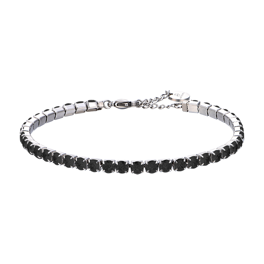 STEEL MEN'S TENNIS BRACELET WITH BLACK CRYSTALS