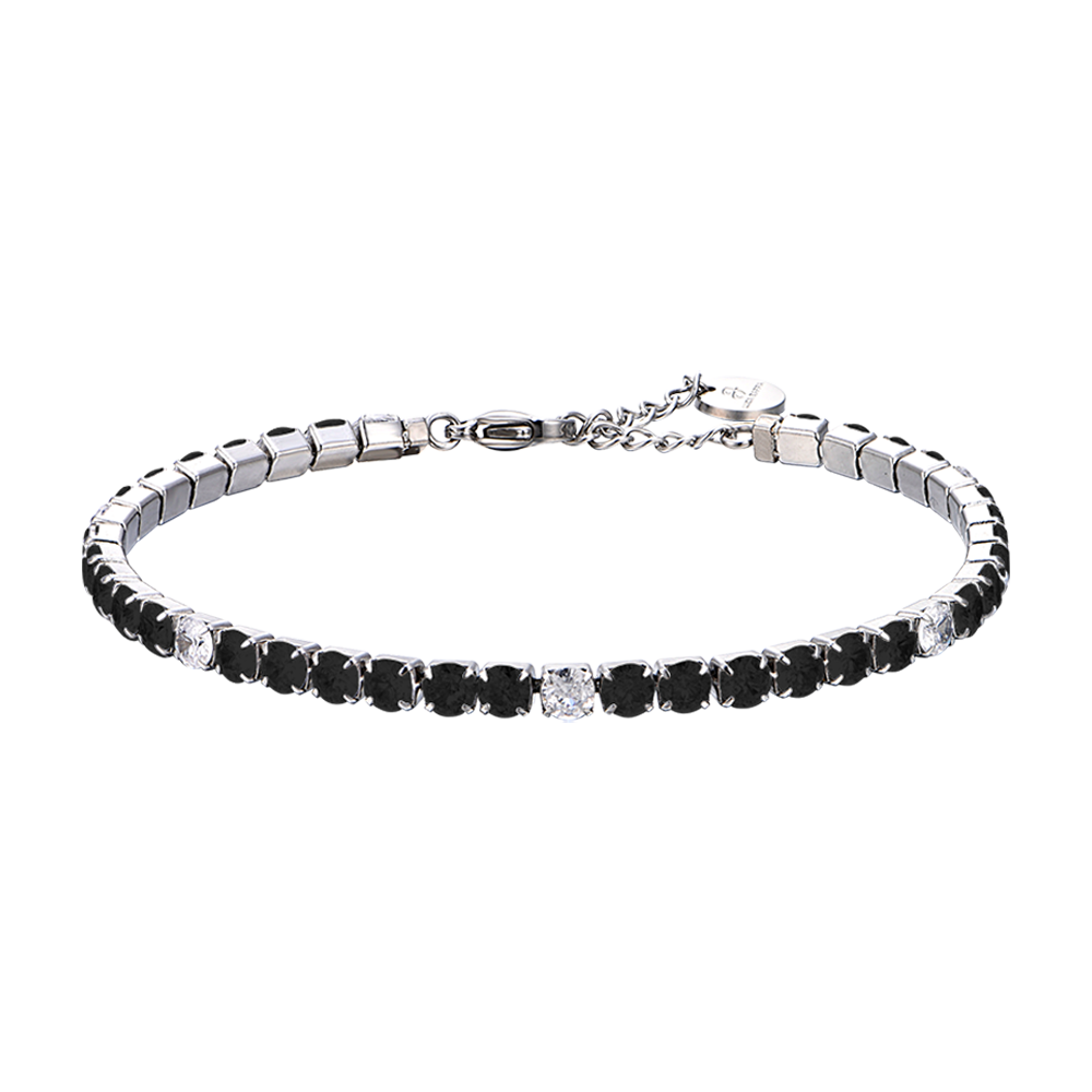 STEEL MEN'S TENNIS BRACELET WITH BLACK AND WHITE CRYSTALS