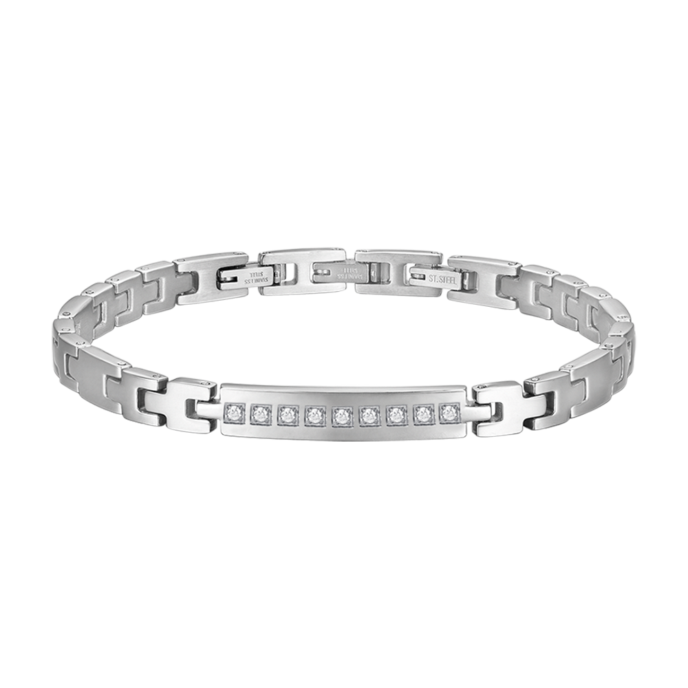 STEEL MEN'S BRACELET WITH WHITE CRYSTALS