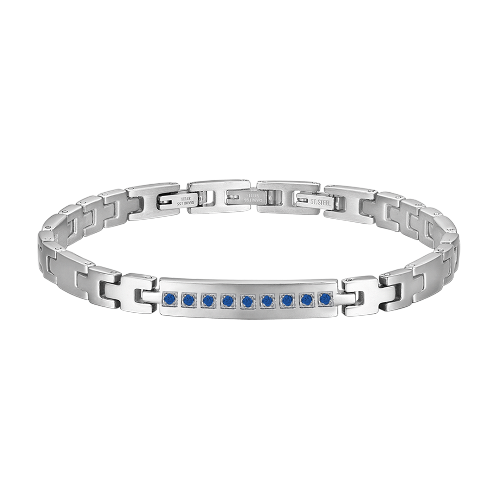 STEEL MEN'S BRACELET WITH BLUE CRYSTALS