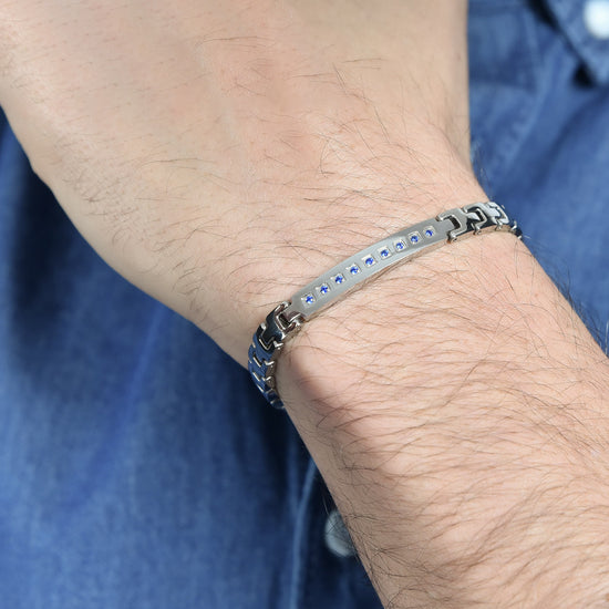 STEEL MEN'S BRACELET WITH BLUE CRYSTALS