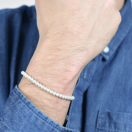 MAN'S BRACELET IN STEEL WITH WHITE PEARLS Luca Barra