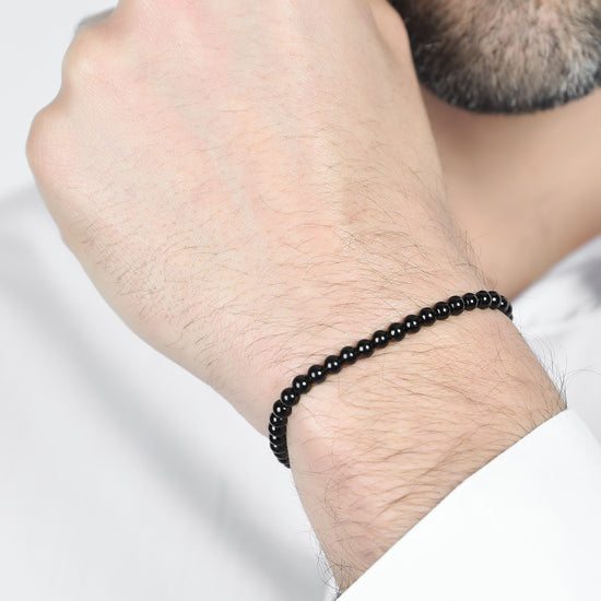 STEEL MEN'S BRACELET WITH BLACK PEARLS