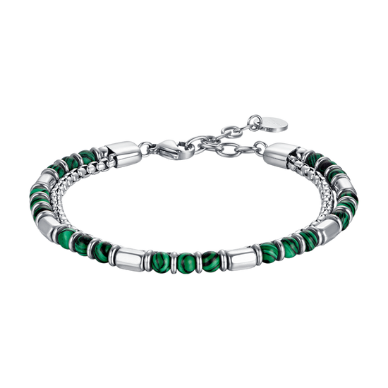 STEEL MEN'S BRACELET WITH GREEN STONES AND STEEL ELEMENTS