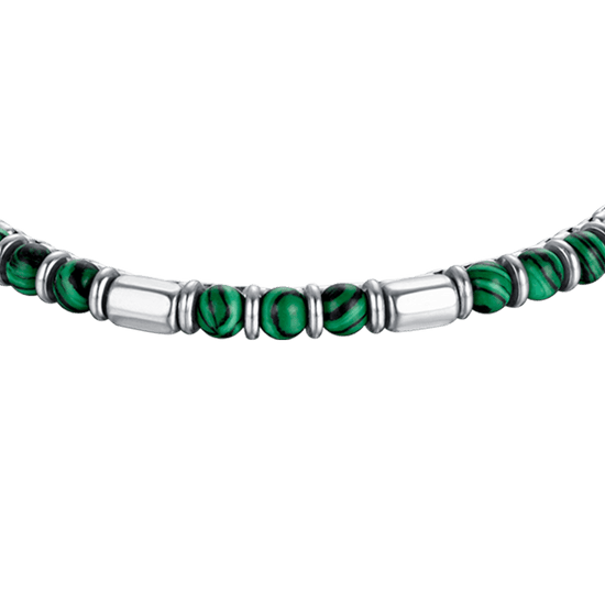 STEEL MEN'S BRACELET WITH GREEN STONES AND STEEL ELEMENTS