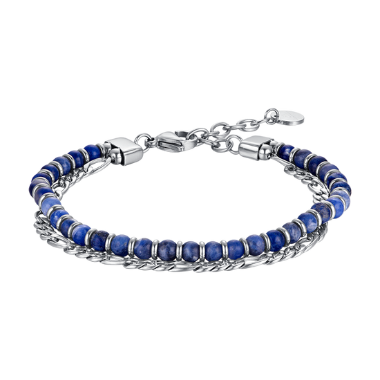 STEEL MEN'S BRACELET WITH BLUE STONES AND STEEL ELEMENTS