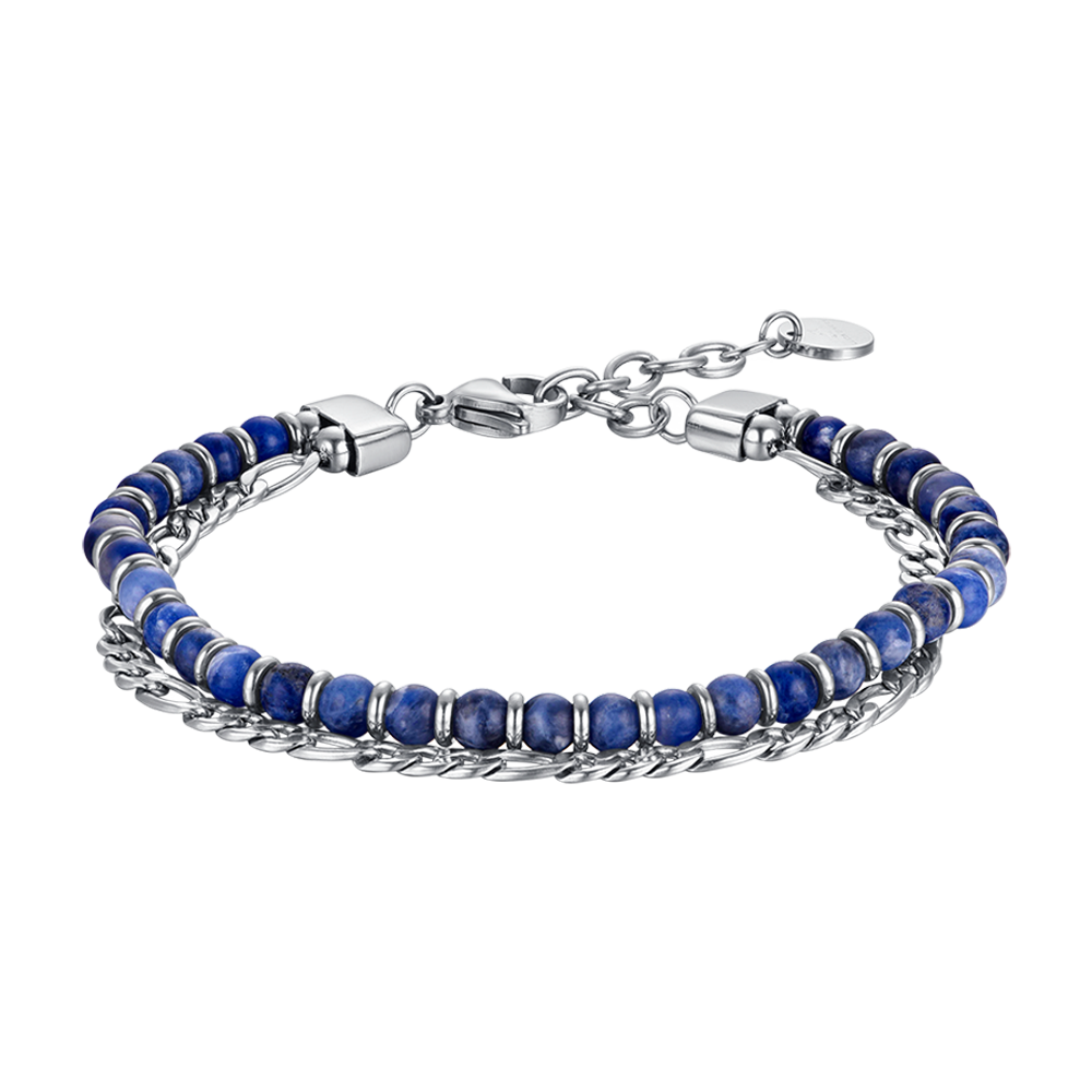 STEEL MEN'S BRACELET WITH BLUE STONES AND STEEL ELEMENTS