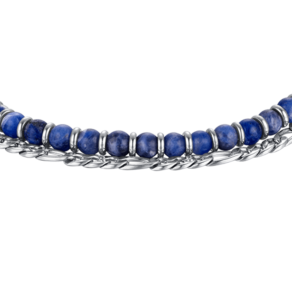 STEEL MEN'S BRACELET WITH BLUE STONES AND STEEL ELEMENTS