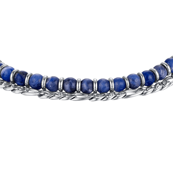 STEEL MEN'S BRACELET WITH BLUE STONES AND STEEL ELEMENTS