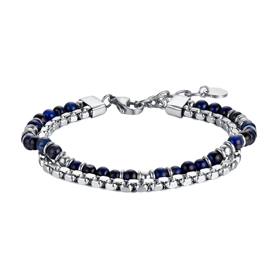 STEEL MEN'S BRACELET WITH BLUE STONES AND STEEL ELEMENTS