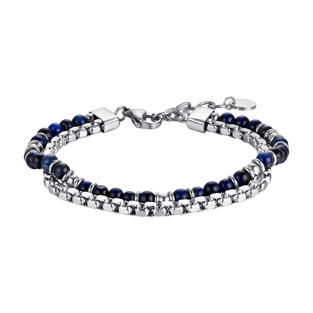 STEEL MEN'S BRACELET WITH BLUE STONES AND STEEL ELEMENTS