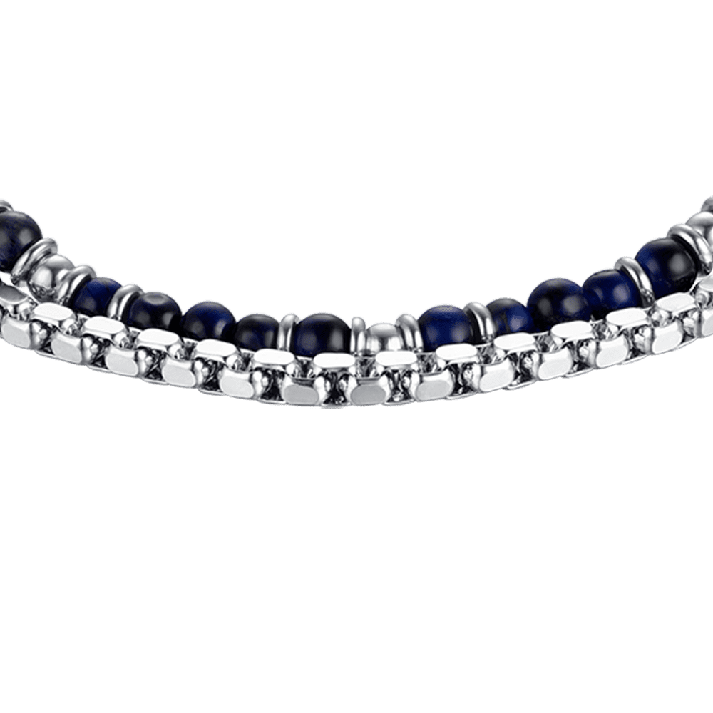 STEEL MEN'S BRACELET WITH BLUE STONES AND STEEL ELEMENTS