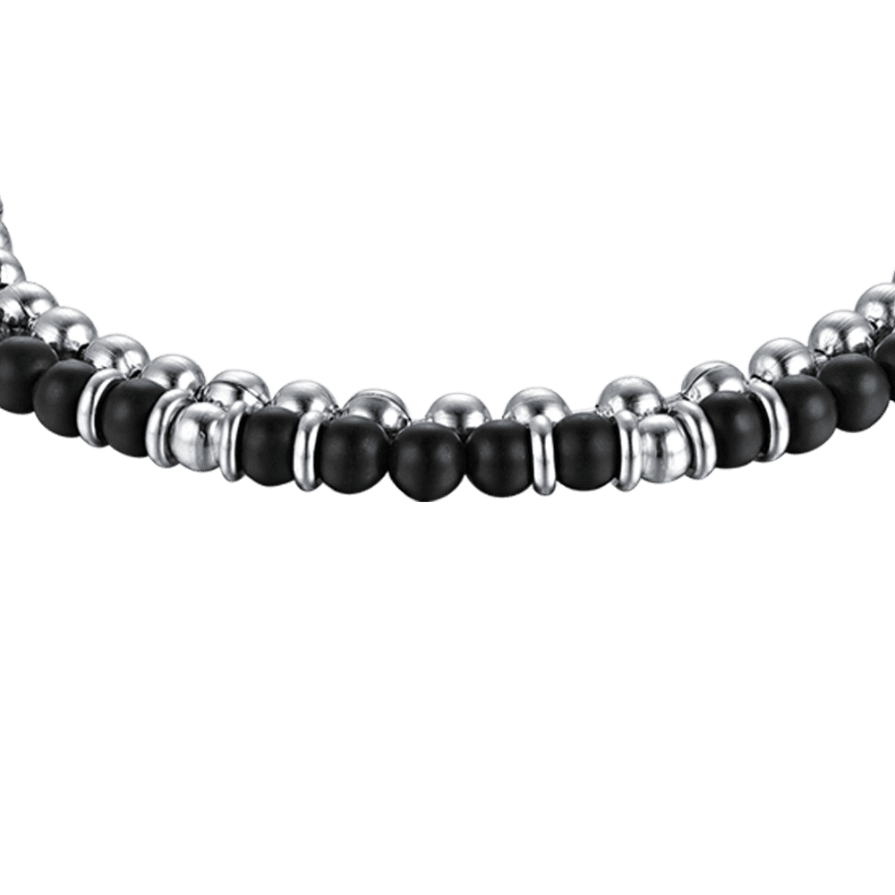 STEEL MEN'S BRACELET WITH BLACK AGATE AND STEEL ELEMENTS