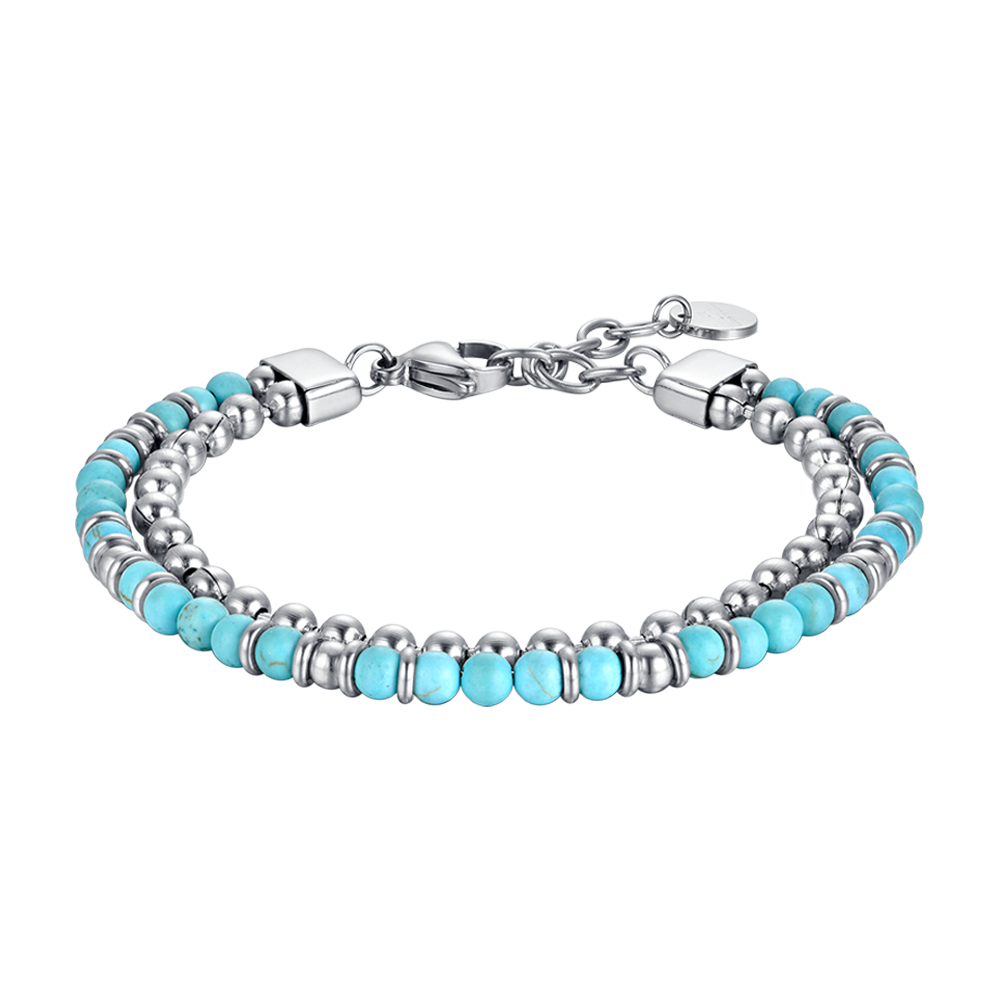 MEN'S STEEL BRACELET WITH TURQUOISE STONES AND STEEL ELEMENTS