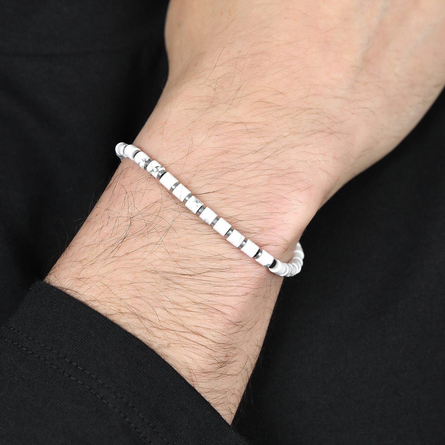 STEEL MEN'S BRACELET WITH WHITE STONES