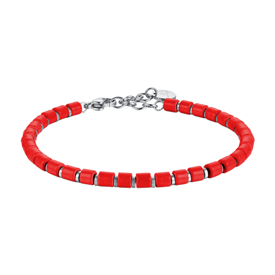 STEEL MEN'S BRACELET WITH RED STONES