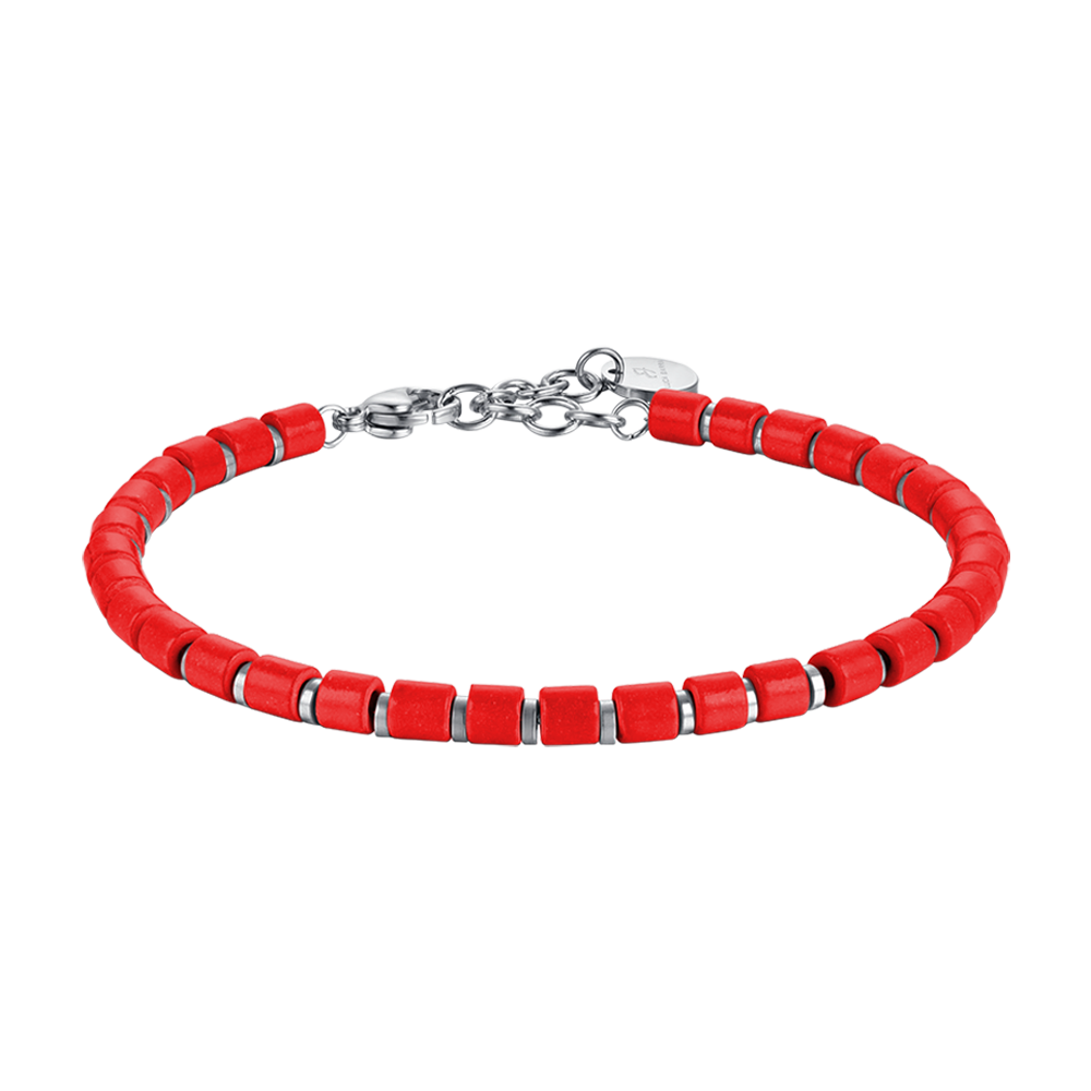 STEEL MEN'S BRACELET WITH RED STONES