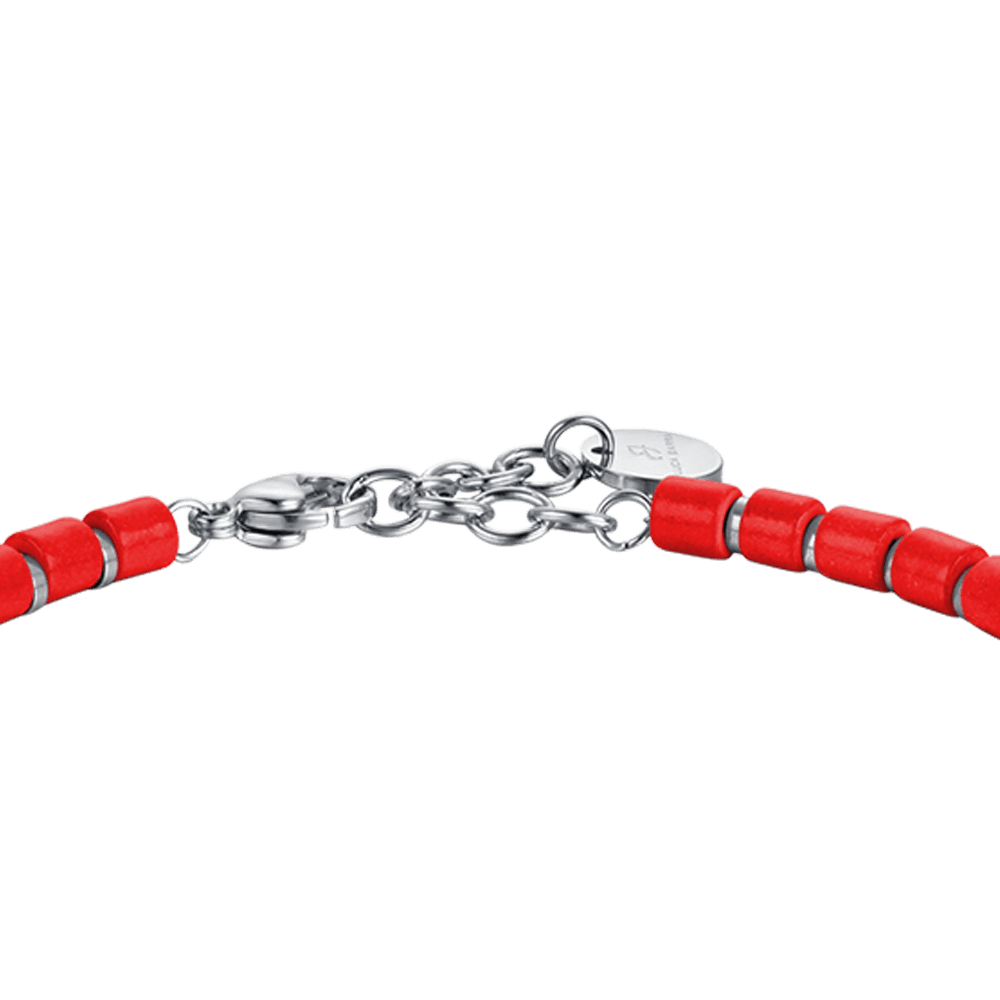 STEEL MEN'S BRACELET WITH RED STONES