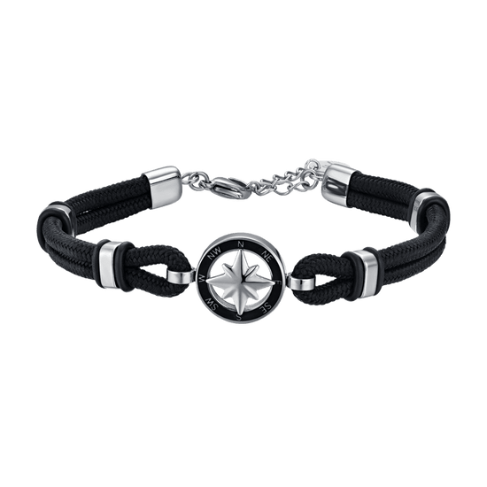 MEN'S BLACK ROPE BRACELET WITH BLACK ENAMEL COMPASS ROSE