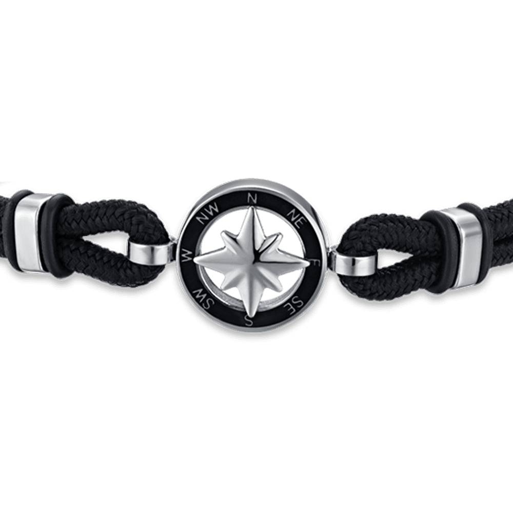 MEN'S BLACK ROPE BRACELET WITH BLACK ENAMEL COMPASS ROSE