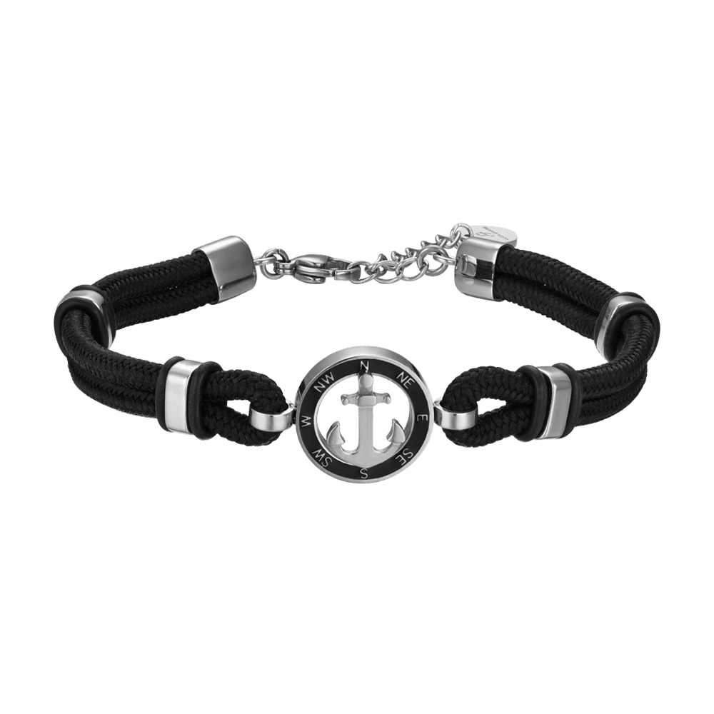 BLACK ROPE MEN'S BRACELET WITH BLACK ENAMEL ANCHOR