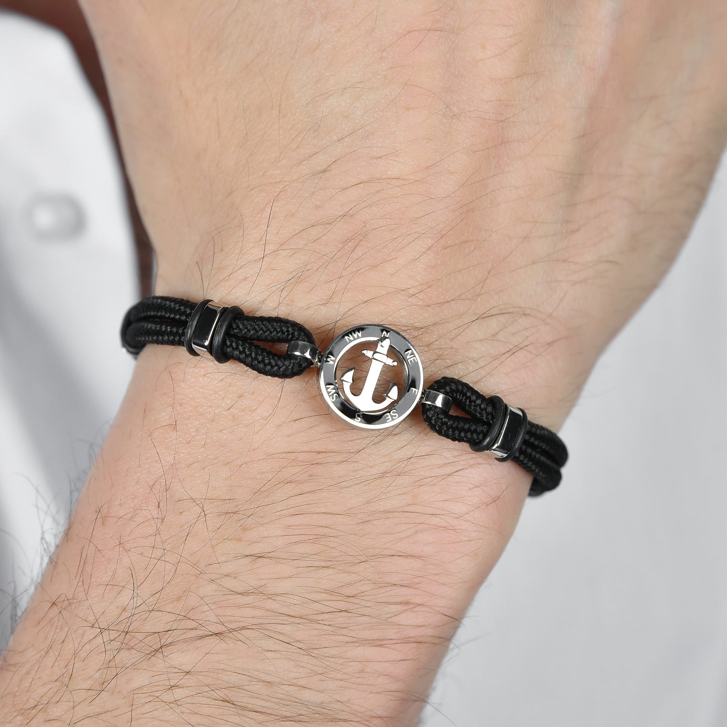 BLACK ROPE MEN'S BRACELET WITH BLACK ENAMEL ANCHOR