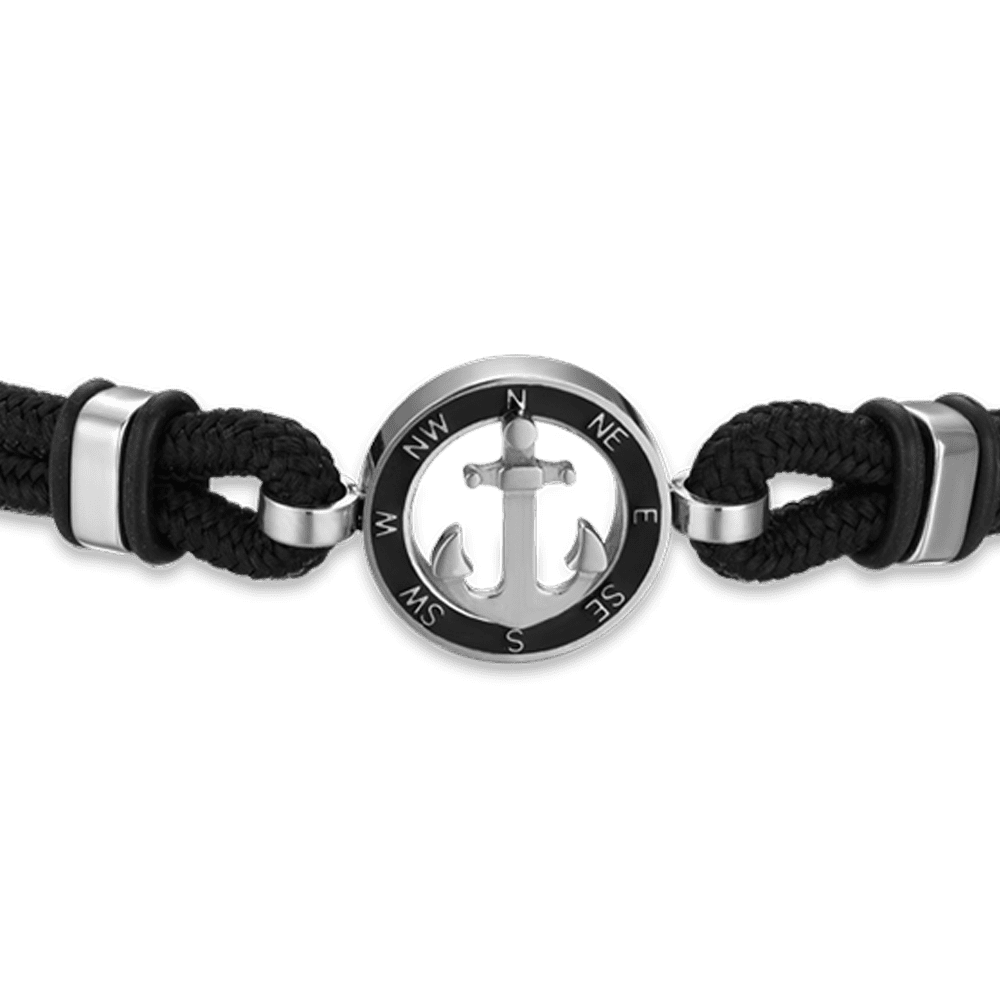 BLACK ROPE MEN'S BRACELET WITH BLACK ENAMEL ANCHOR