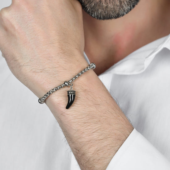 MEN'S STEEL BRACELET WITH HORN WITH BLACK ENAMEL