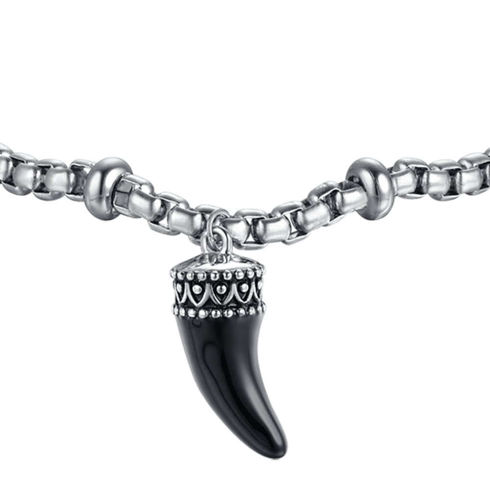 MEN'S STEEL BRACELET WITH HORN WITH BLACK ENAMEL