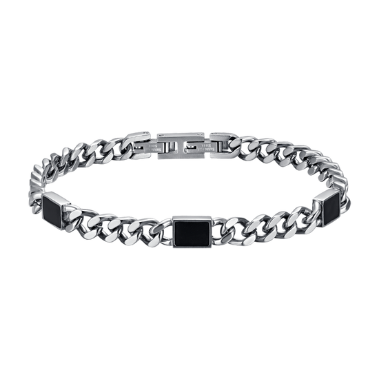 STEEL MEN'S BRACELET WITH BLACK ELEMENTS