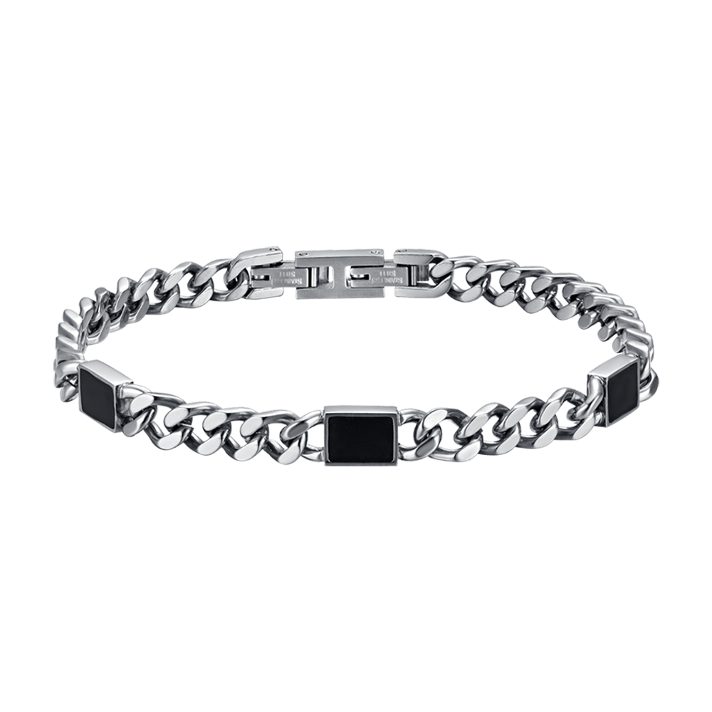 STEEL MEN'S BRACELET WITH BLACK ELEMENTS