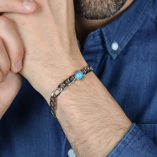 STEEL MEN'S BRACELET WITH TURQUOISE STONE