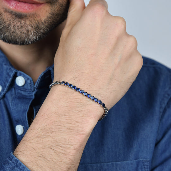 STEEL MEN'S BRACELET WITH BLUE CRYSTALS