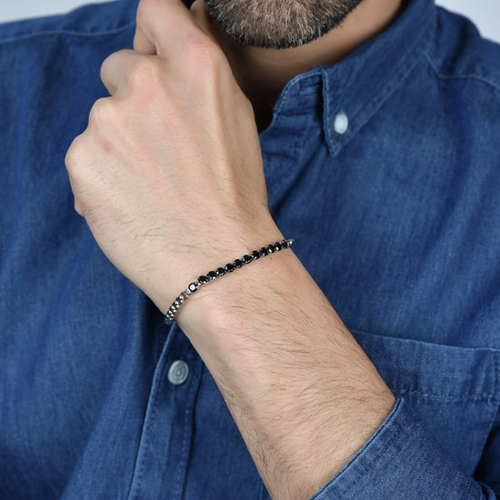 STEEL MEN'S BRACELET WITH BLACK CRYSTALS