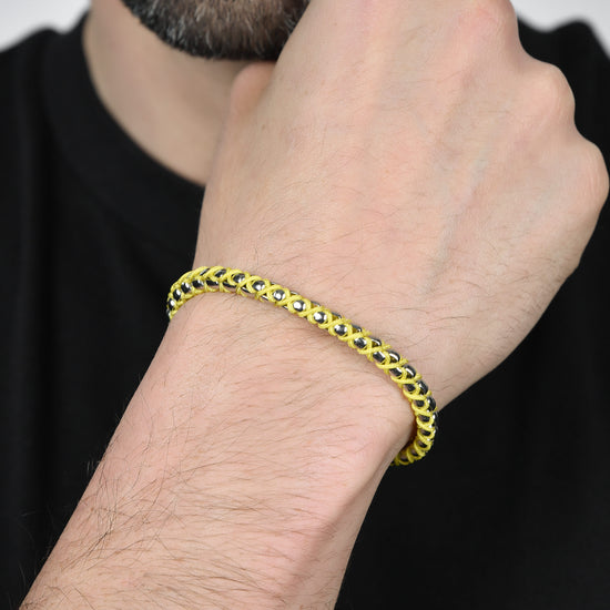 STEEL MEN'S BRACELET WITH YELLOW ROPE