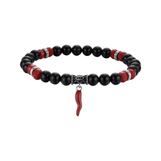 ELASTIC MEN'S BRACELET WITH BLACK AND RED STONES AND RED CORN Luca Barra