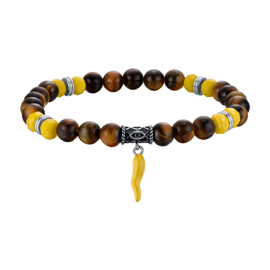 MEN'S ELASTIC BRACELET WITH TIGER EYE AND YELLOW HORN STONES