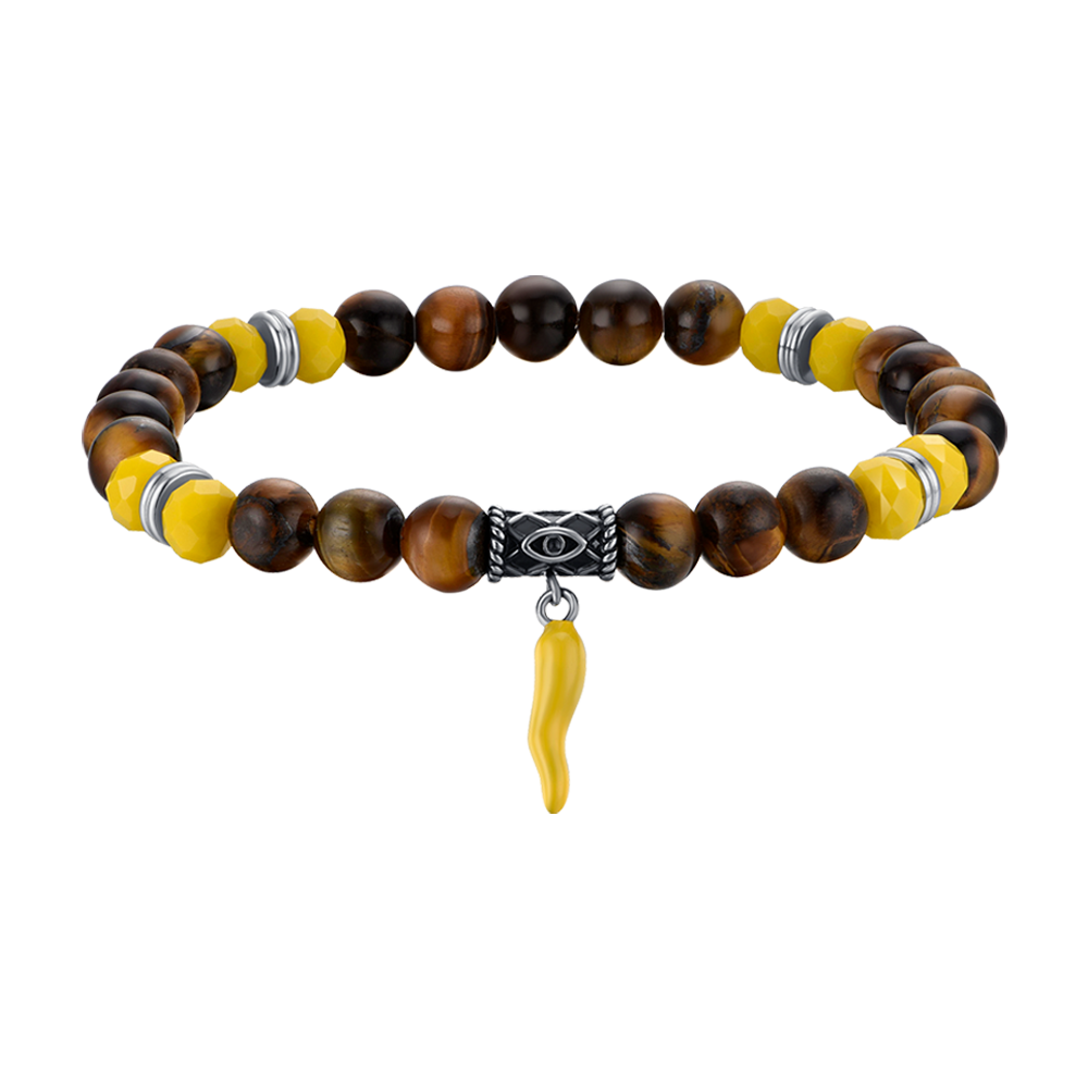 MEN'S ELASTIC BRACELET WITH TIGER EYE AND YELLOW HORN STONES