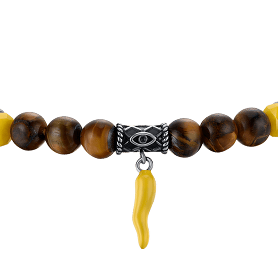 MEN'S ELASTIC BRACELET WITH TIGER EYE AND YELLOW HORN STONES