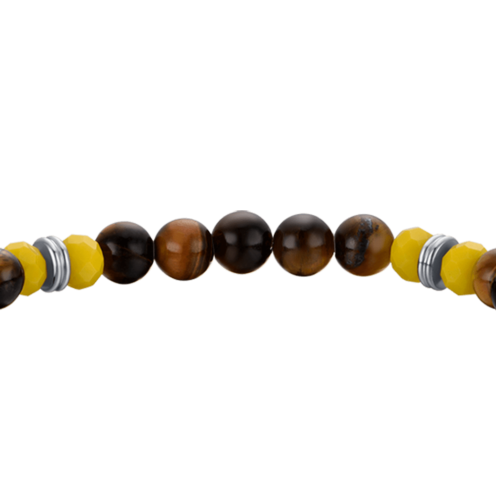 MEN'S ELASTIC BRACELET WITH TIGER EYE AND YELLOW HORN STONES