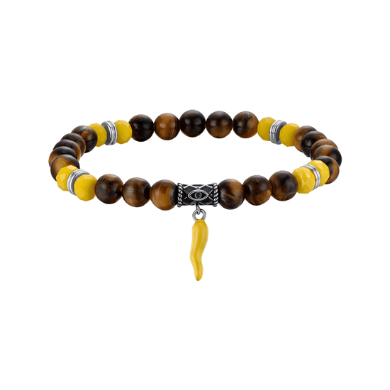 MEN'S ELASTIC BRACELET WITH TIGER EYE AND YELLOW HORN STONES