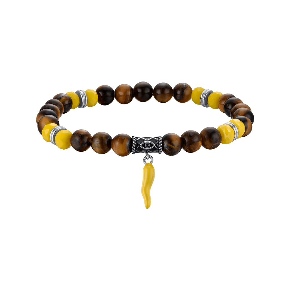 MEN'S ELASTIC BRACELET WITH TIGER EYE AND YELLOW HORN STONES