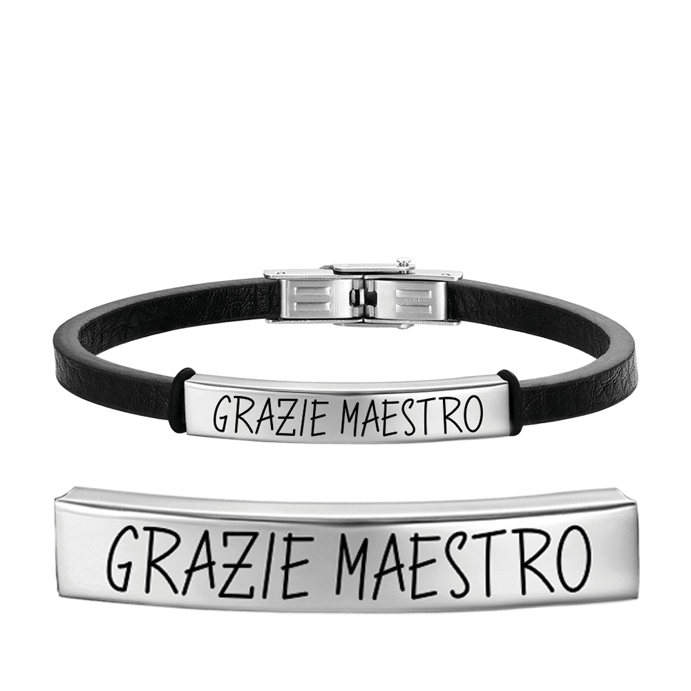 MEN'S LEATHER THANK MASTER BRACELET WITH PLATE