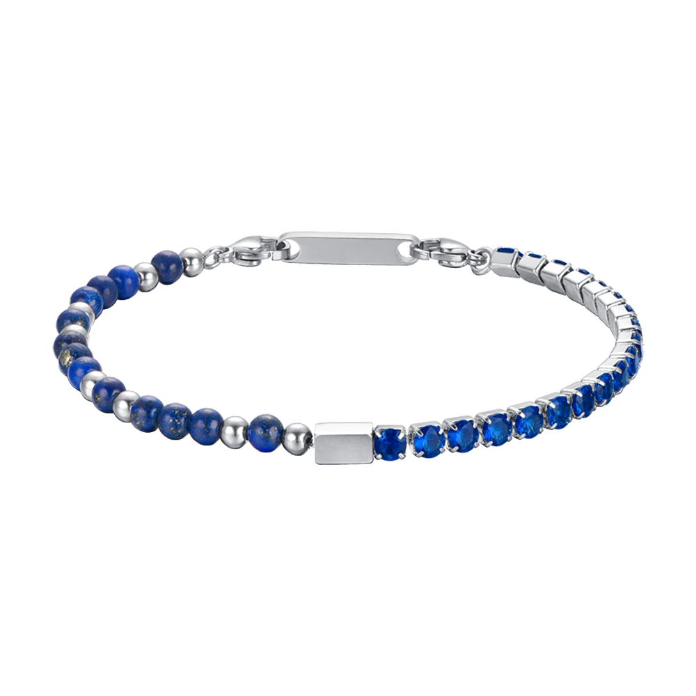 STEEL MEN'S BRACELET WITH BLUE CRYSTALS AND BLUE STONES