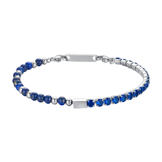 STEEL MEN'S BRACELET WITH BLUE CRYSTALS AND BLUE STONES