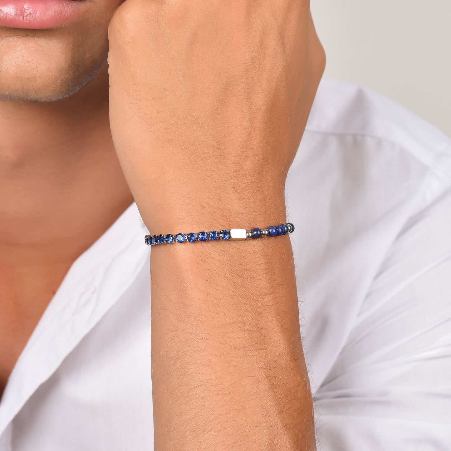 MEN'S BRACELET IN STEEL WITH BLUE CRYSTALS AND BLUE STONES Luca Barra