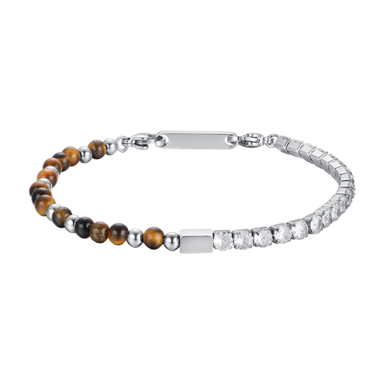 MAN'S BRACELET IN STEEL WITH WHITE CRYSTALS AND TIGER'S EYE STONES Luca Barra