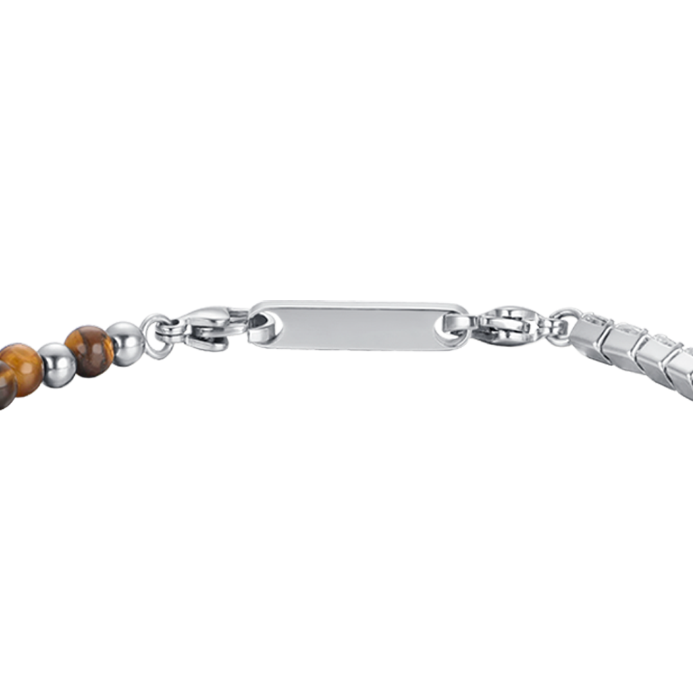 STEEL MEN'S BRACELET WITH WHITE CRYSTALS AND TIGER EYE STONES