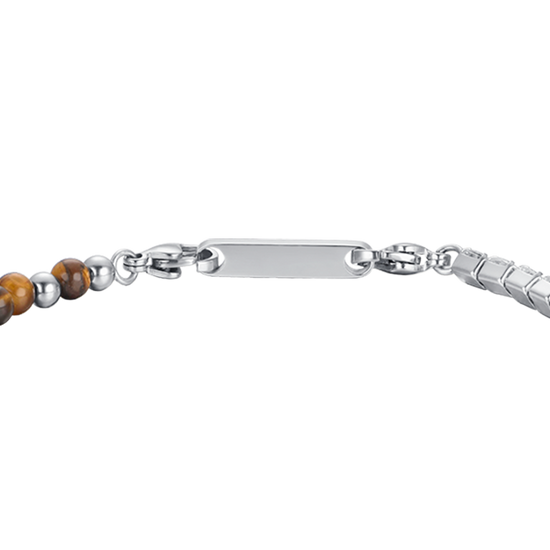 STEEL MEN'S BRACELET WITH WHITE CRYSTALS AND TIGER EYE STONES