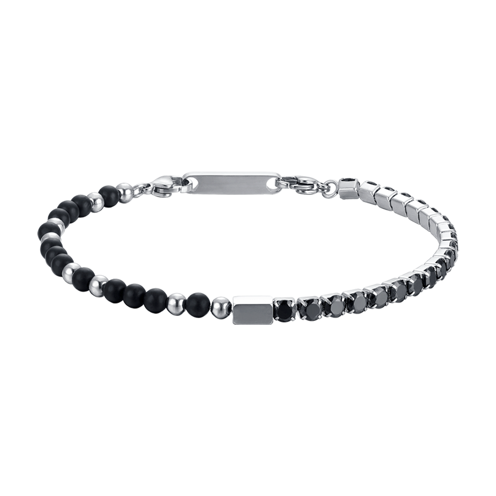 STEEL MEN'S BRACELET WITH BLACK CRYSTALS AND BLACK STONES